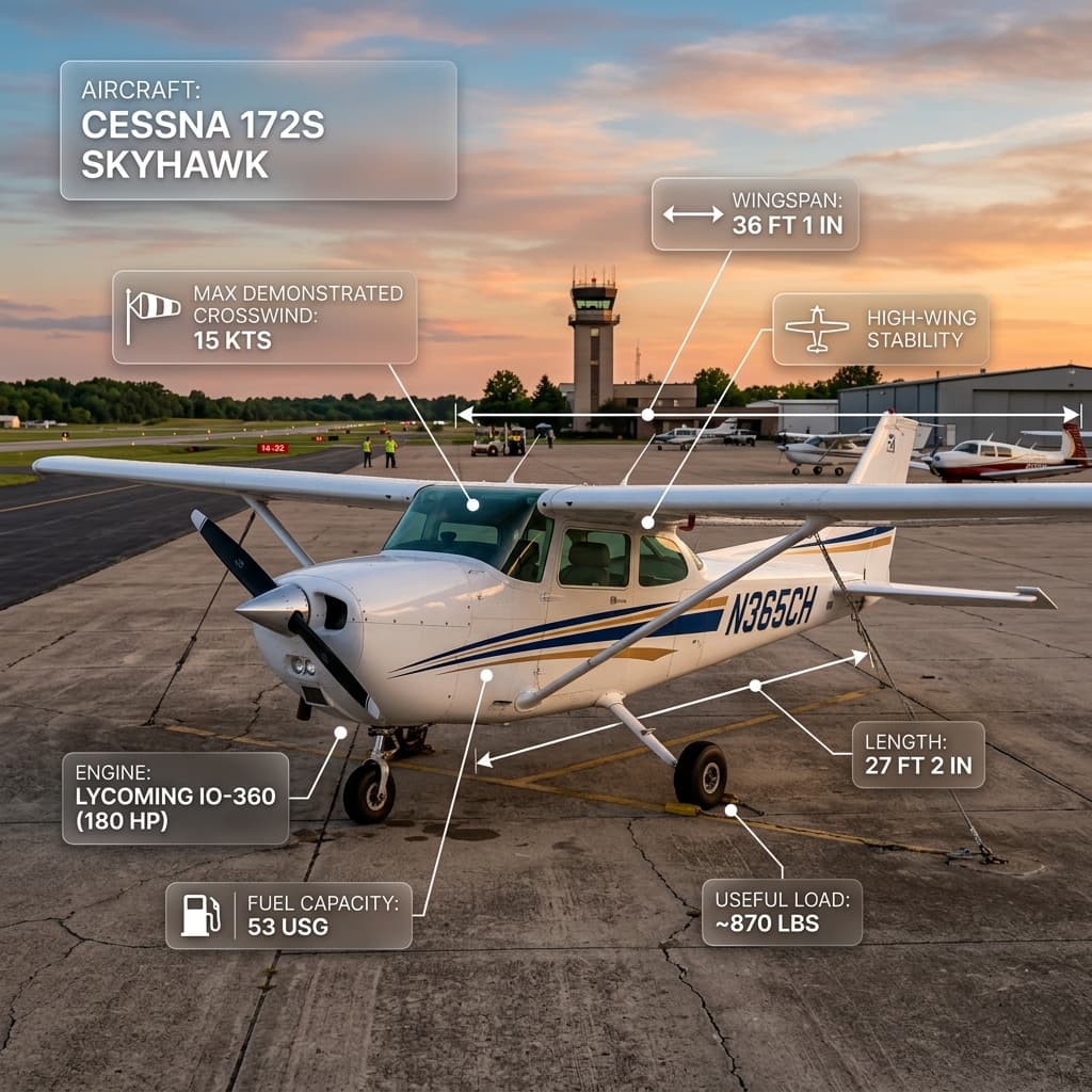 A sleek conceptual illustration of a Cessna 172 flying through complex atmospheric weather systems