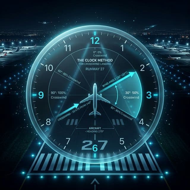 Diagram showing the aviation clock method for wind vector calculation