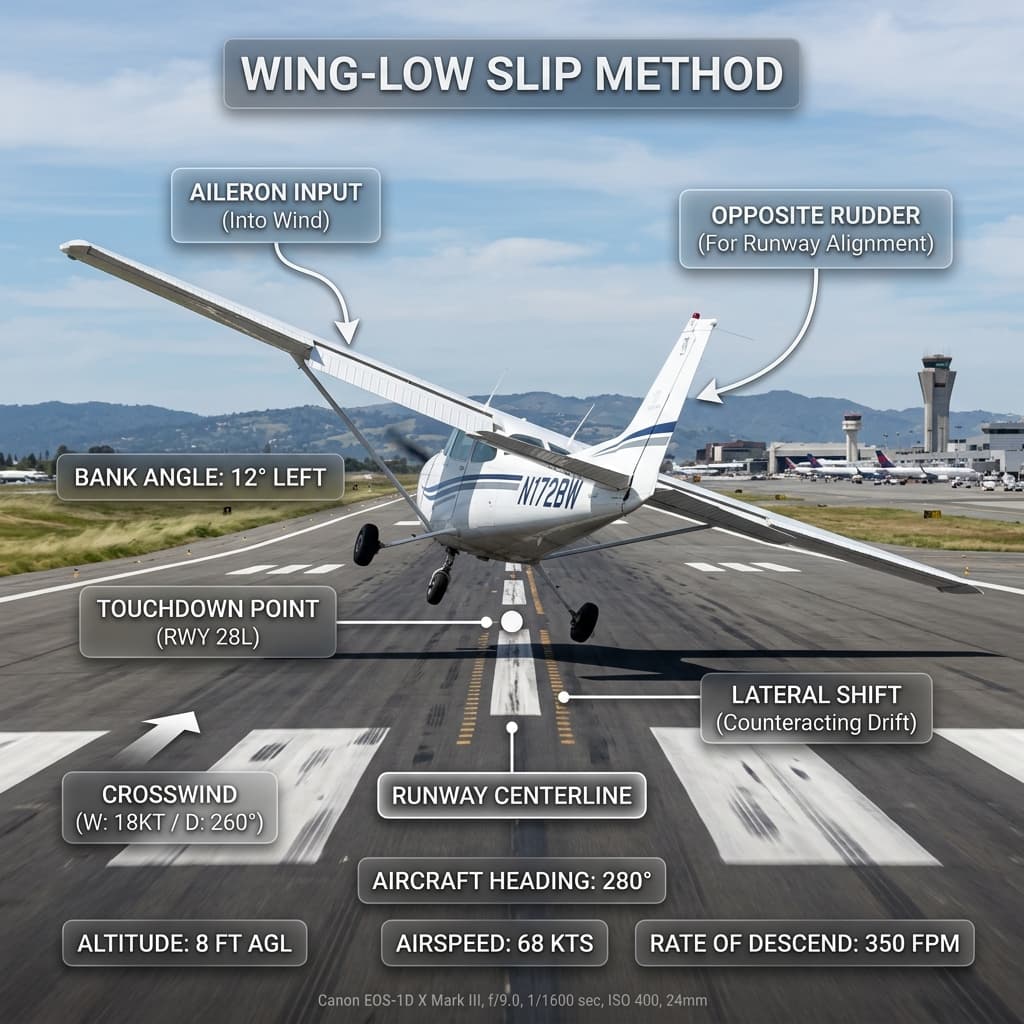 Diagram showing crab and sideslip landing techniques
